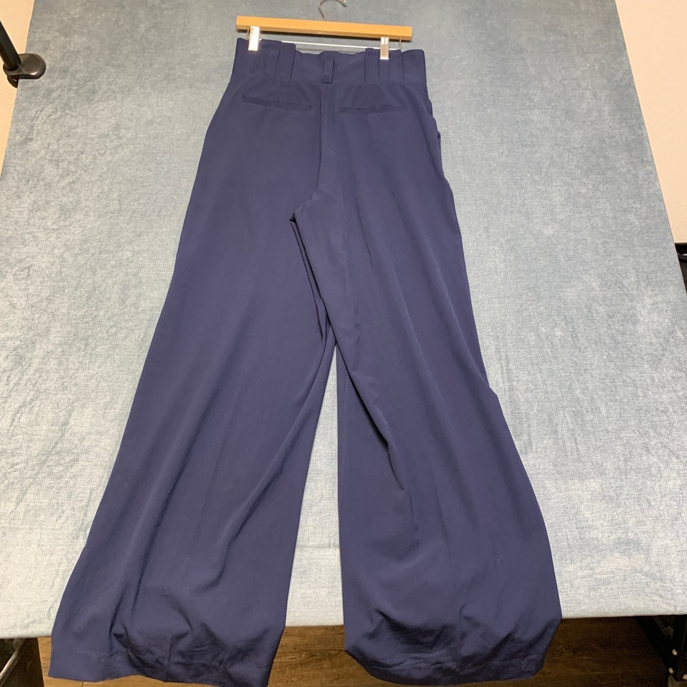 7th Avenue New York & Company Wide Leg Pants Womens 8 Blue Pleated Welt Pockets